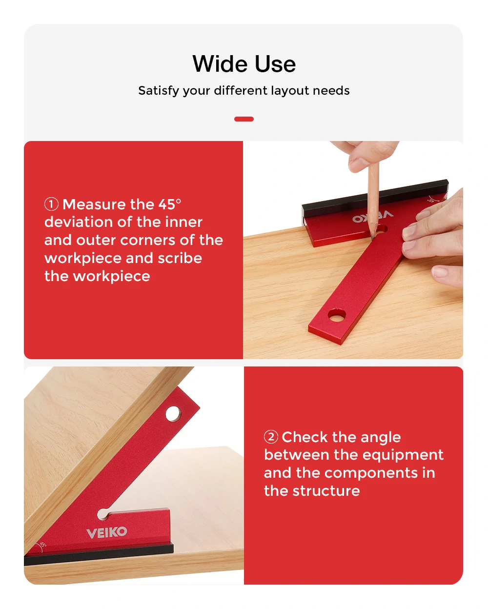 ENJOYWOOD Aluminum Alloy Miter Square with Base 45 Degree Right Angle Ruler Miter Angle Corner Ruler Woodworking Measuring Tools