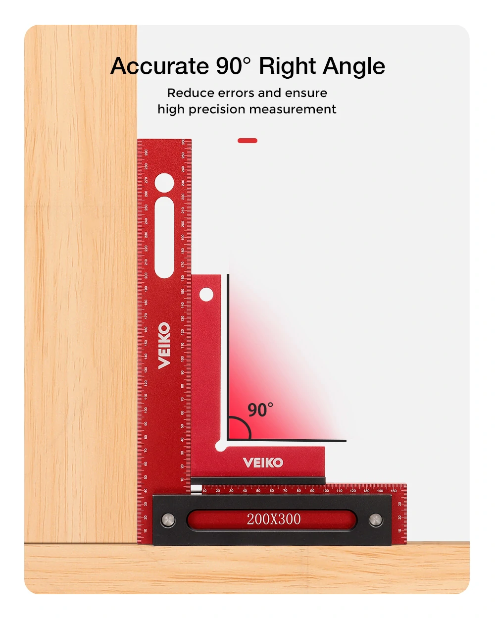 VEIKO Aluminum Alloy 150X100MM Square Ruler 90 Degree Right Angle Ruler With Solid Wide Base Check Tool Verticality Accurately