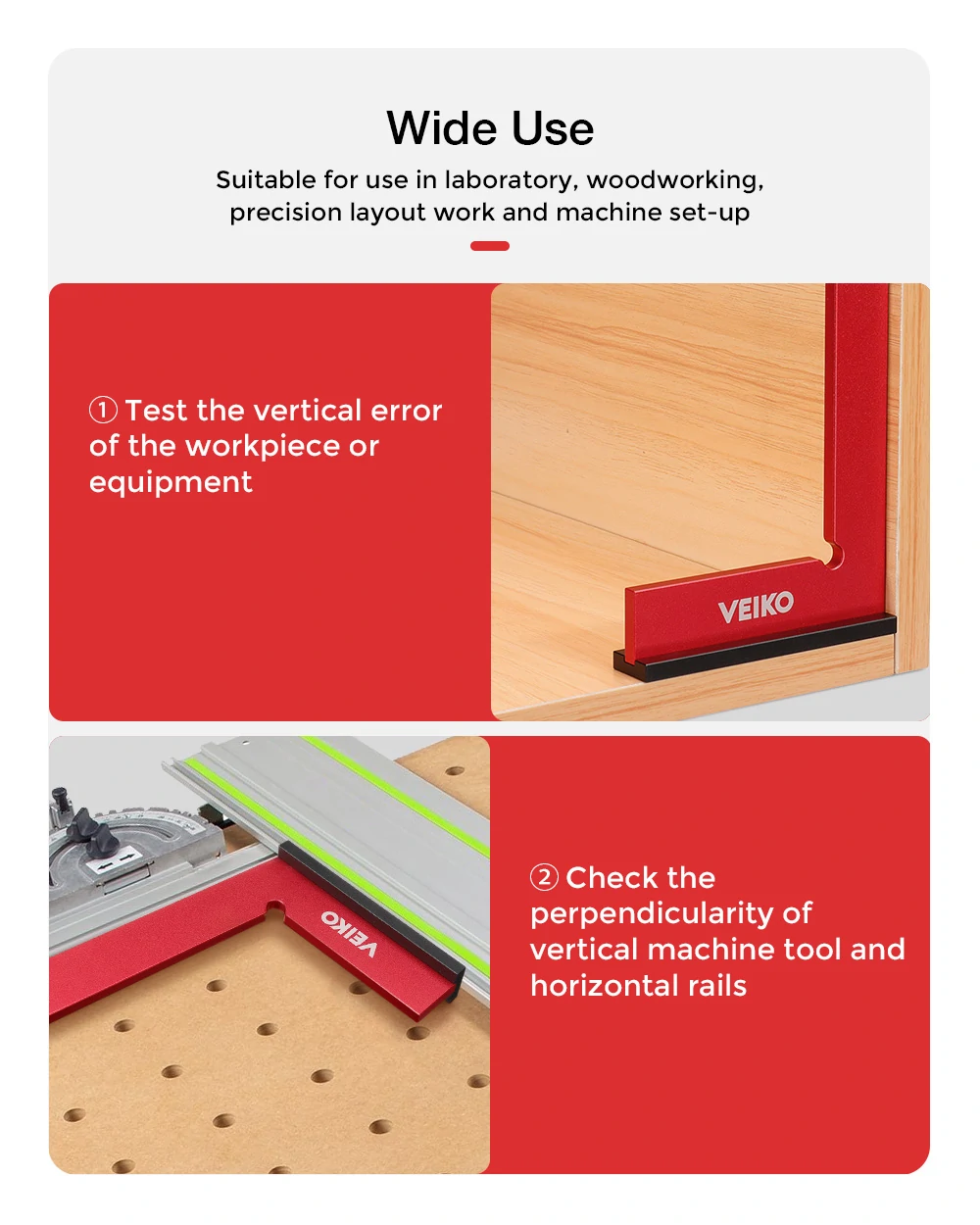 VEIKO Aluminum Alloy 150X100MM Square Ruler 90 Degree Right Angle Ruler With Solid Wide Base Check Tool Verticality Accurately