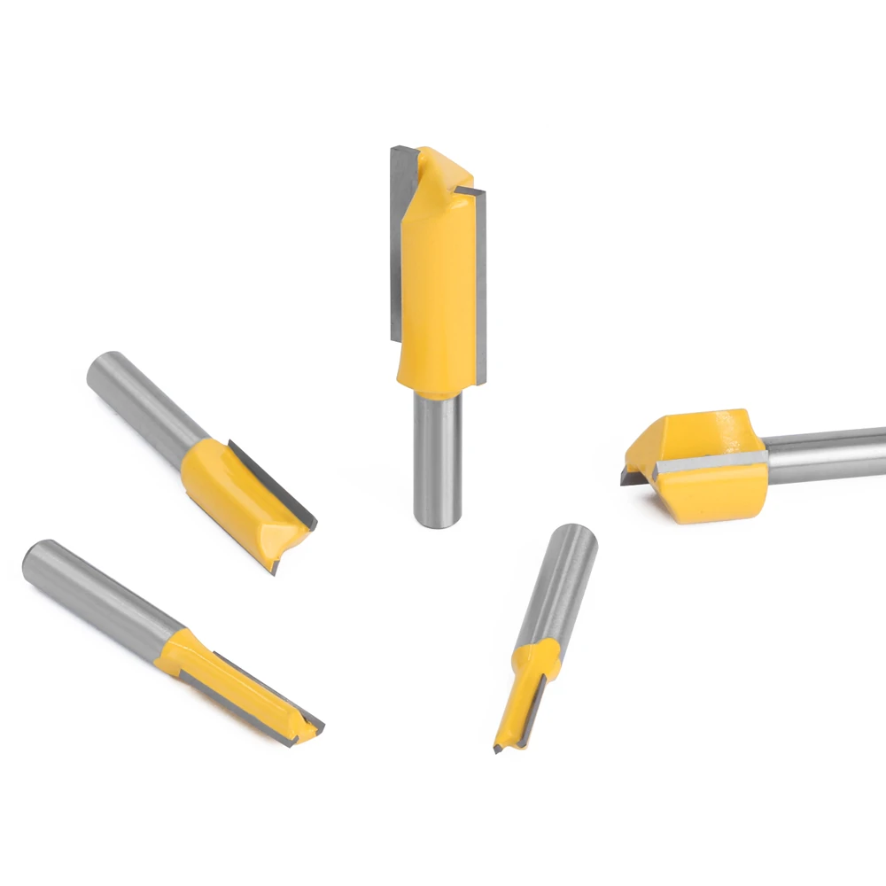 LAVIE 5pcs set 8mm Shank Straight Bit Tungsten Carbide Double Flute Router Bits Milling Cutter for Wood Woodwork Tool C08002T5A