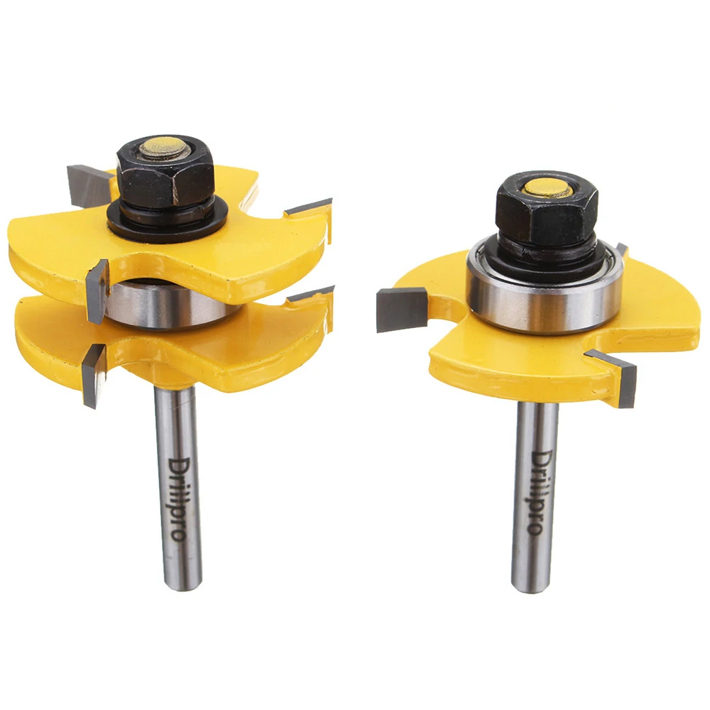 Drillpro 2 pc 6mm 1/4 inch Shank high quality Joint Assembly Router Bit Set T-shape Wood Milling Cutter