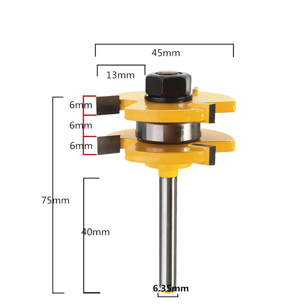 Drillpro 2 pc 6mm 1/4 inch Shank high quality Joint Assembly Router Bit Set T-shape Wood Milling Cutter
