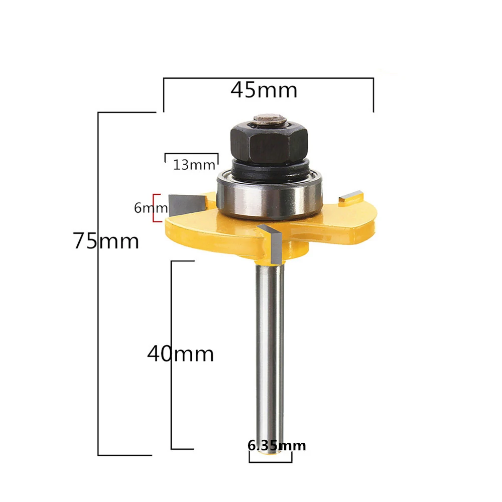 Drillpro 2 pc 6mm 1/4 inch Shank high quality Joint Assembly Router Bit Set T-shape Wood Milling Cutter