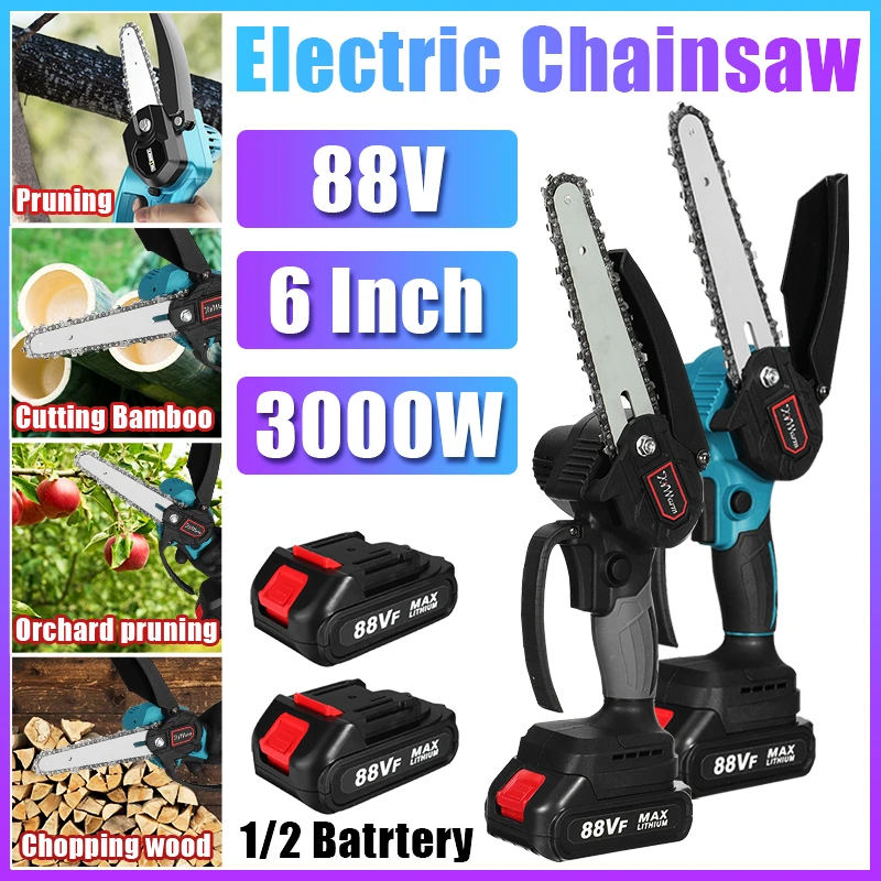 VIOLEWORKS 88VF 6 Inch Portable Electric Pruning Chain Saw Rechargeable Small Woodworking Chainsaw W/ 1/2pcs Battery