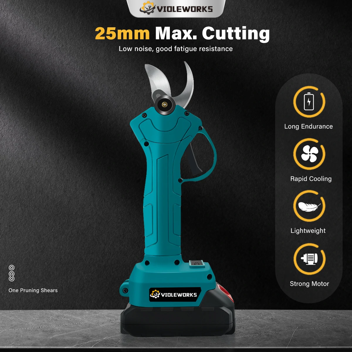 VIOLEWORKS Cordless Pruning Shears Garden Fruit Tree Bonsai Scissors 100W Power Efficient Durable Tungsten Blade with 1300mAh Battery for Horticultural Applications