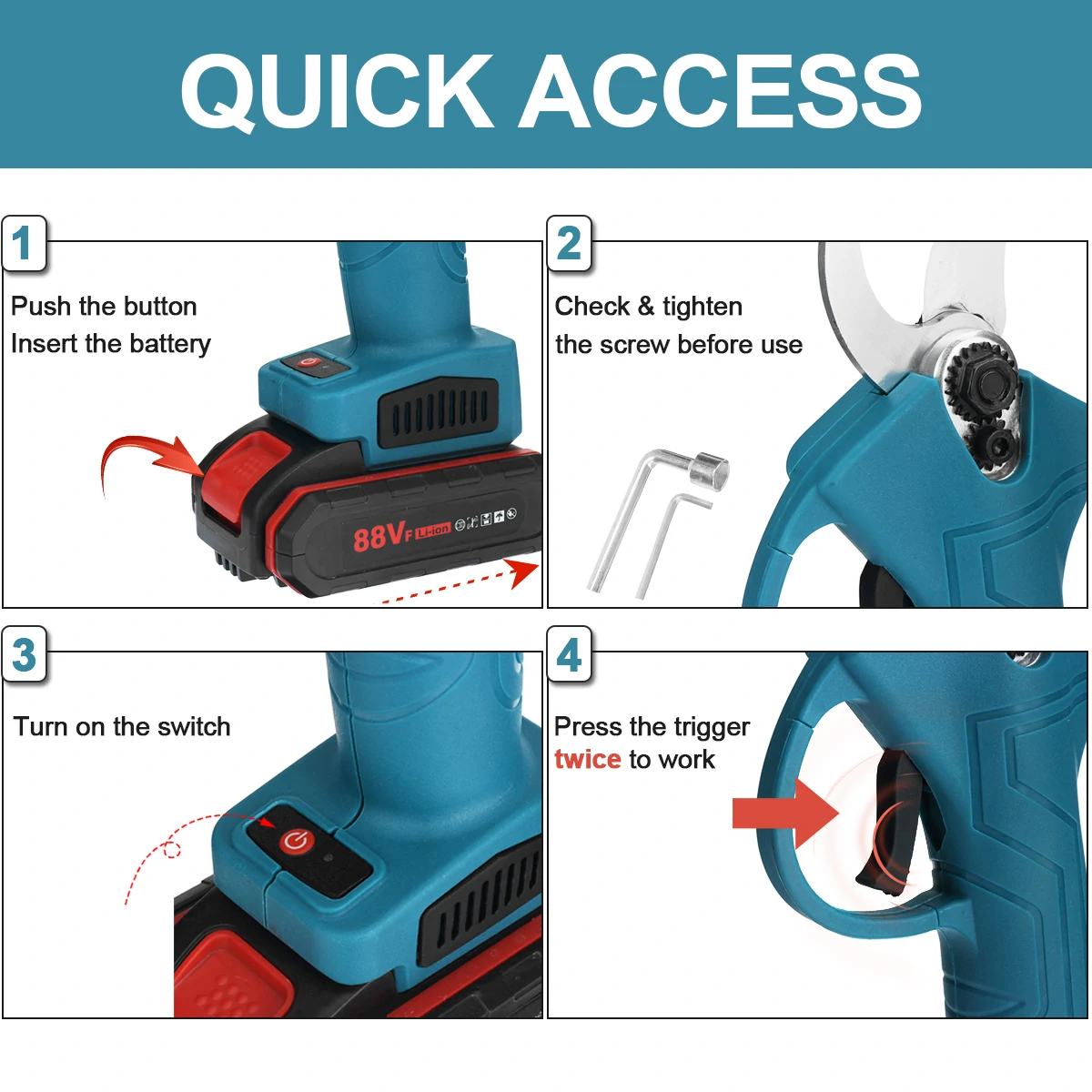 VIOLEWORKS 88VF Cordless Pruner Electric Pruning Shears with  Lithium-ion Battery Efficient Fruit Tree Bonsai Pruning Branche Cutter