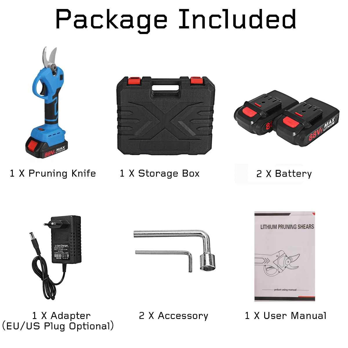 BRAVOBRO 88VF 30mm Cordless Electric Scissors Pruning Shears Tree Branch Pruner Garden Tools W/1pc/2pcs Battery For MakitaEU/US Plug