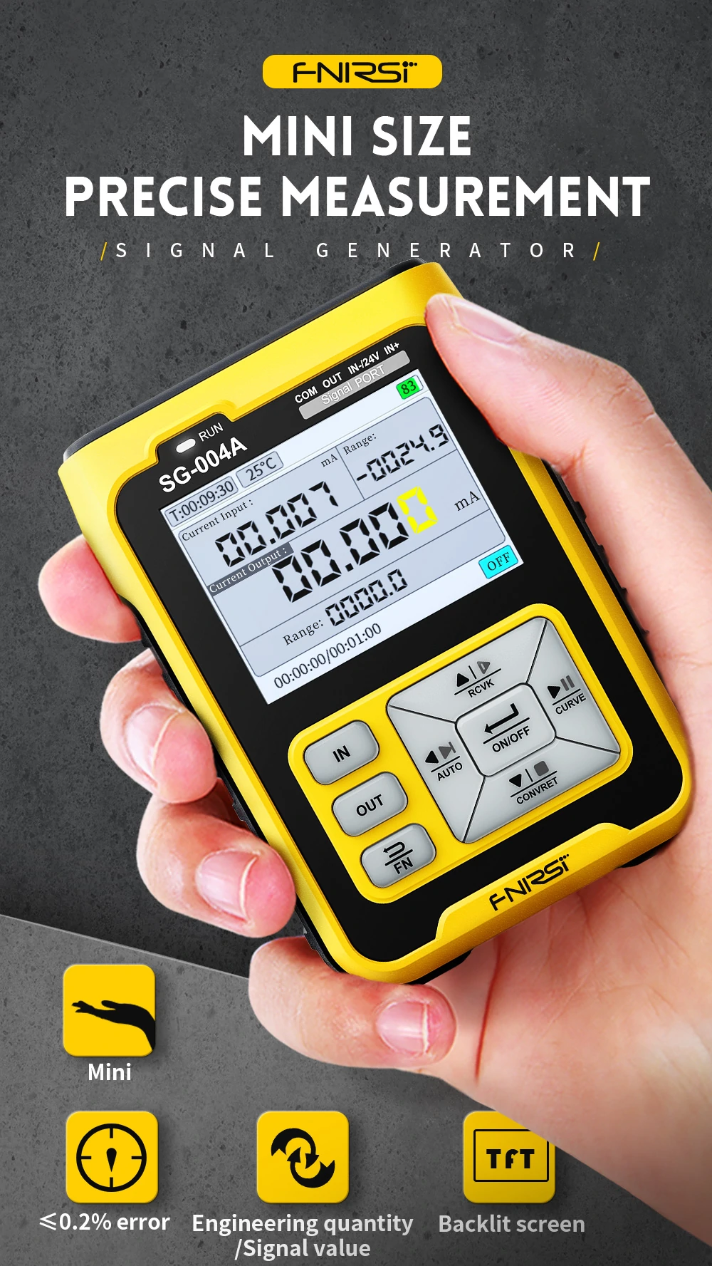 FNIRSI SG-004A Multi-function Signal Generator 0-24V 4-20mA Analog Voltage Current Thermocouple Resistance Process Calibrator