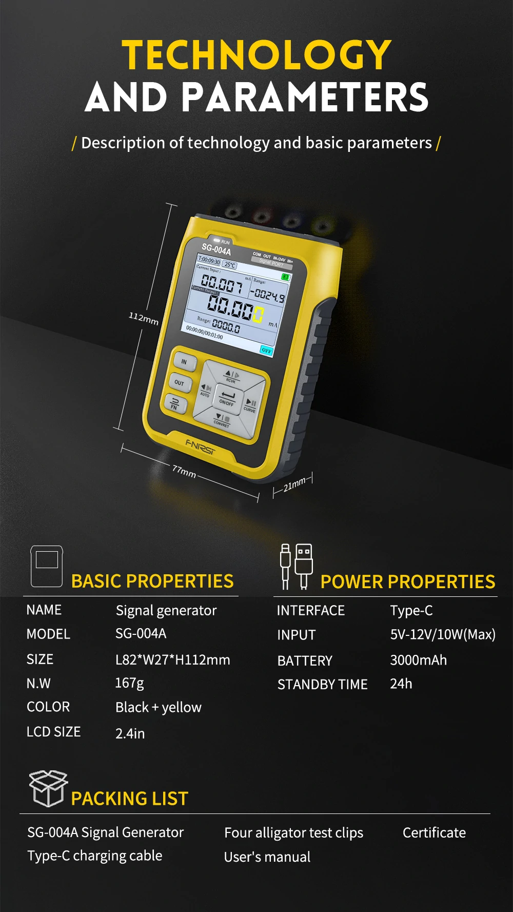 FNIRSI SG-004A Multi-function Signal Generator 0-24V 4-20mA Analog Voltage Current Thermocouple Resistance Process Calibrator
