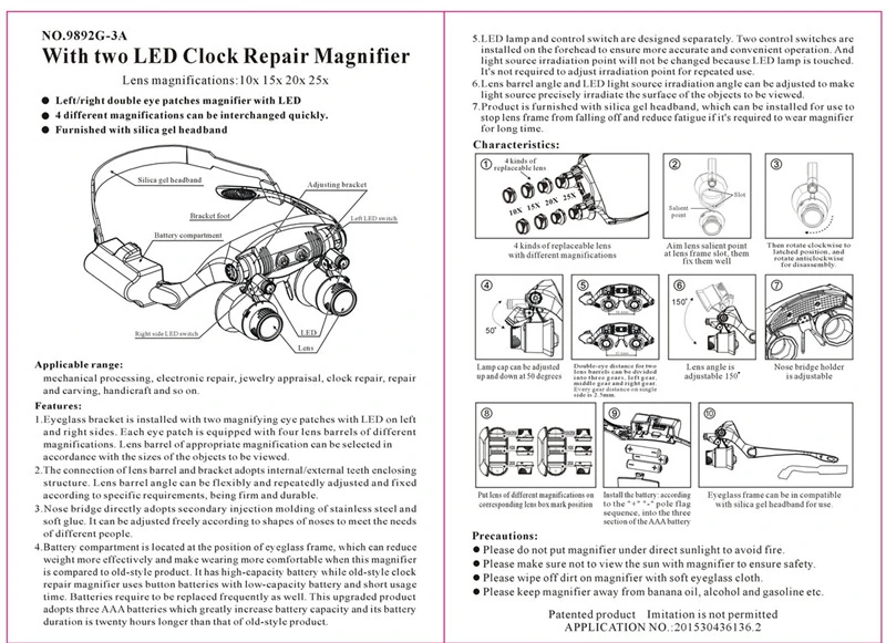 Portable Head Wearing Magnifying Glass 10X 15X 20X 25X LED Double Eye Repair Magnifier Loupe