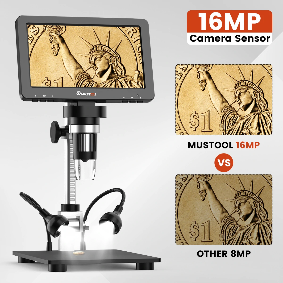 MUSTOOL DM9 Pro HDMI-compatible Digital Microscope w/eflect cover 7'' IPS Screen Microscopes 1200X Entire Coin View 16MP Professional Soldering Microscopio