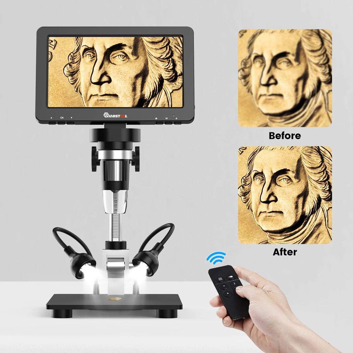 MUSTOOL DM9 Pro HDMI-compatible Digital Microscope w/eflect cover 7'' IPS Screen Microscopes 1200X Entire Coin View 16MP Professional Soldering Microscopio