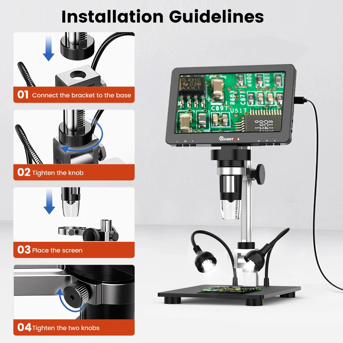 MUSTOOL DM9 Pro HDMI-compatible Digital Microscope w/eflect cover 7'' IPS Screen Microscopes 1200X Entire Coin View 16MP Professional Soldering Microscopio