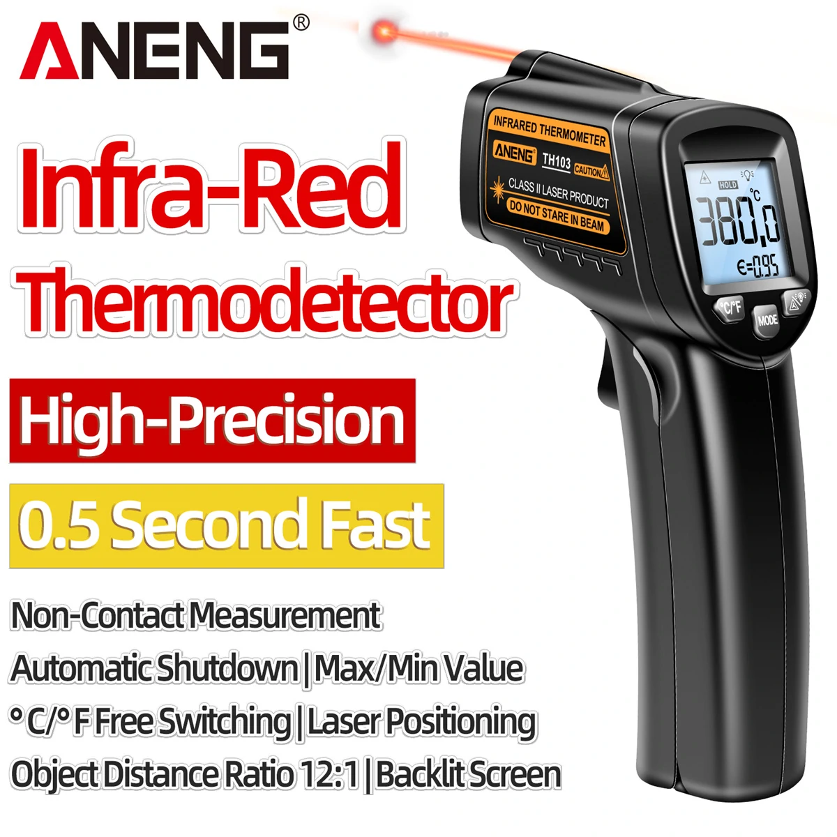 ANENG TH103 Class II Laser Infrared Thermometer Temperature Sensor Testers Gun -20°C~380℃ Industrial Thermal Tube Testing Tools