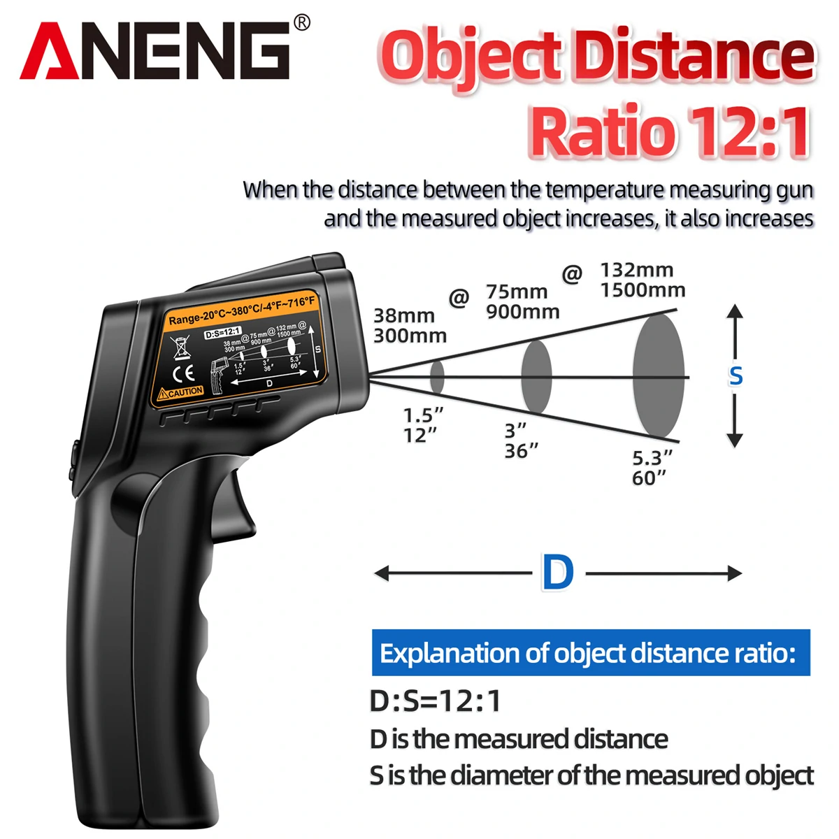 ANENG TH103 Class II Laser Infrared Thermometer Temperature Sensor Testers Gun -20°C~380℃ Industrial Thermal Tube Testing Tools