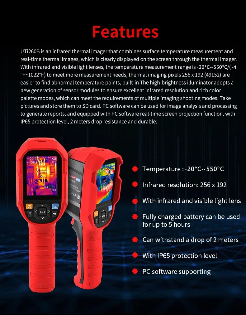 UNI-T UTi260B 256*192 Pixel Infrared Thermal Imager -20~550°C Industrial Thermal Imaging Camera Handheld USB Infrared Thermometer