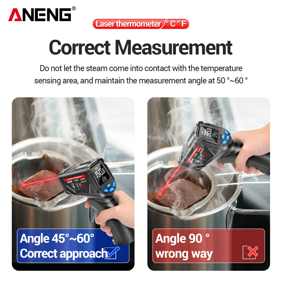 ANENG TH105 Infrared Thermometer Laser Temperature Meter -20~650℃ Non-contact Tempetature Gun with VA Rev