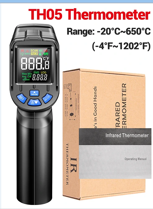 ANENG TH105 Infrared Thermometer Laser Temperature Meter -20~650℃ Non-contact Tempetature Gun with VA Rev