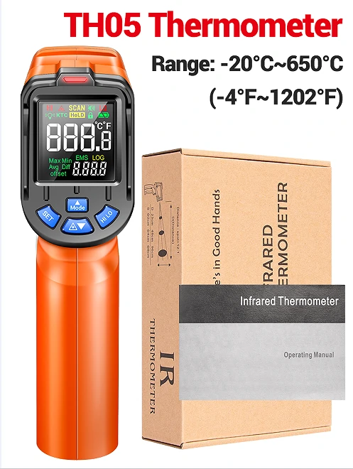 ANENG TH105 Infrared Thermometer Laser Temperature Meter -20~650℃ Non-contact Tempetature Gun with VA Rev