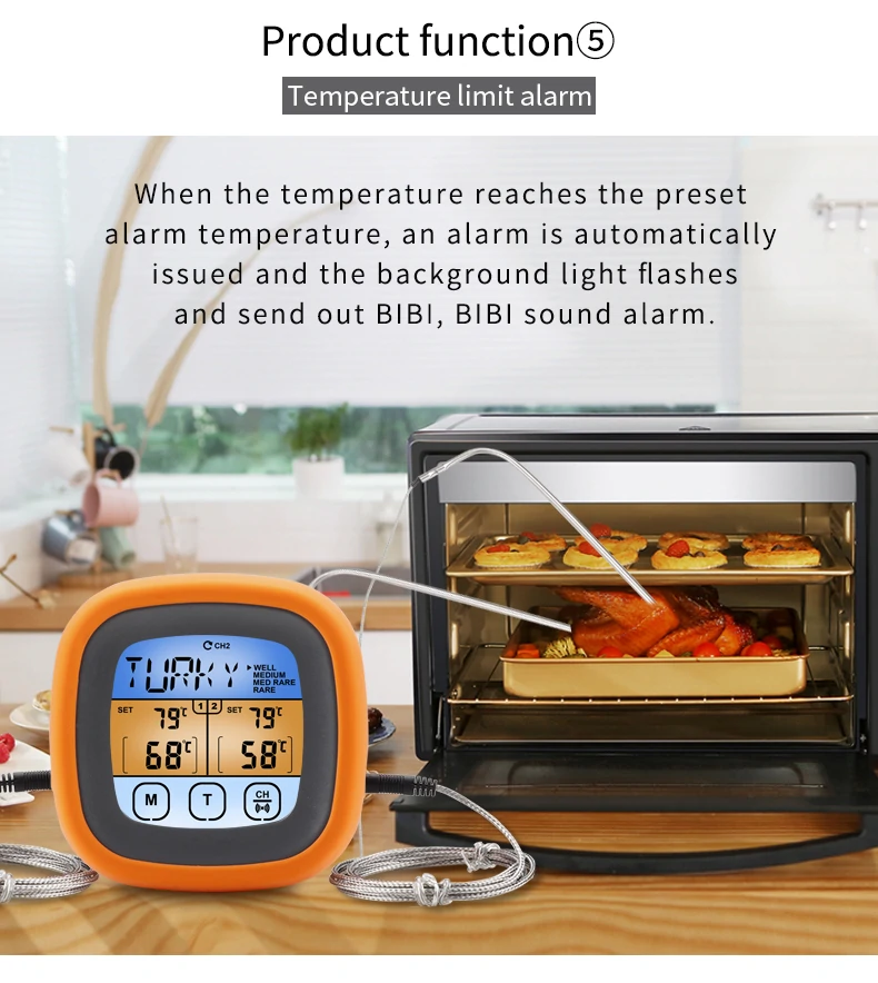 TS-6601-2 Dual-needle Touchscreen Food Thermometer Kitchen Baking Meat Barbecue Thermometer