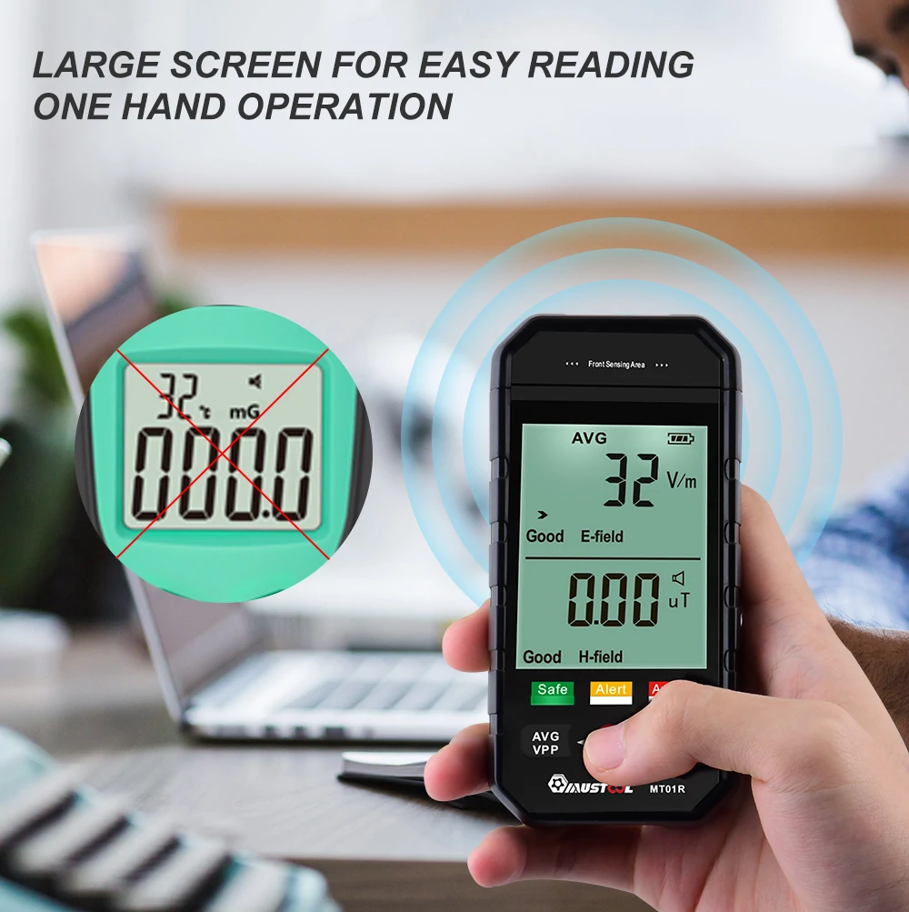 MUSTOOL MT01R 3-inch Electromagnetic Radiation Tester Electric Field & Magnetic Field Detection Radiation Status Rapidly Assess