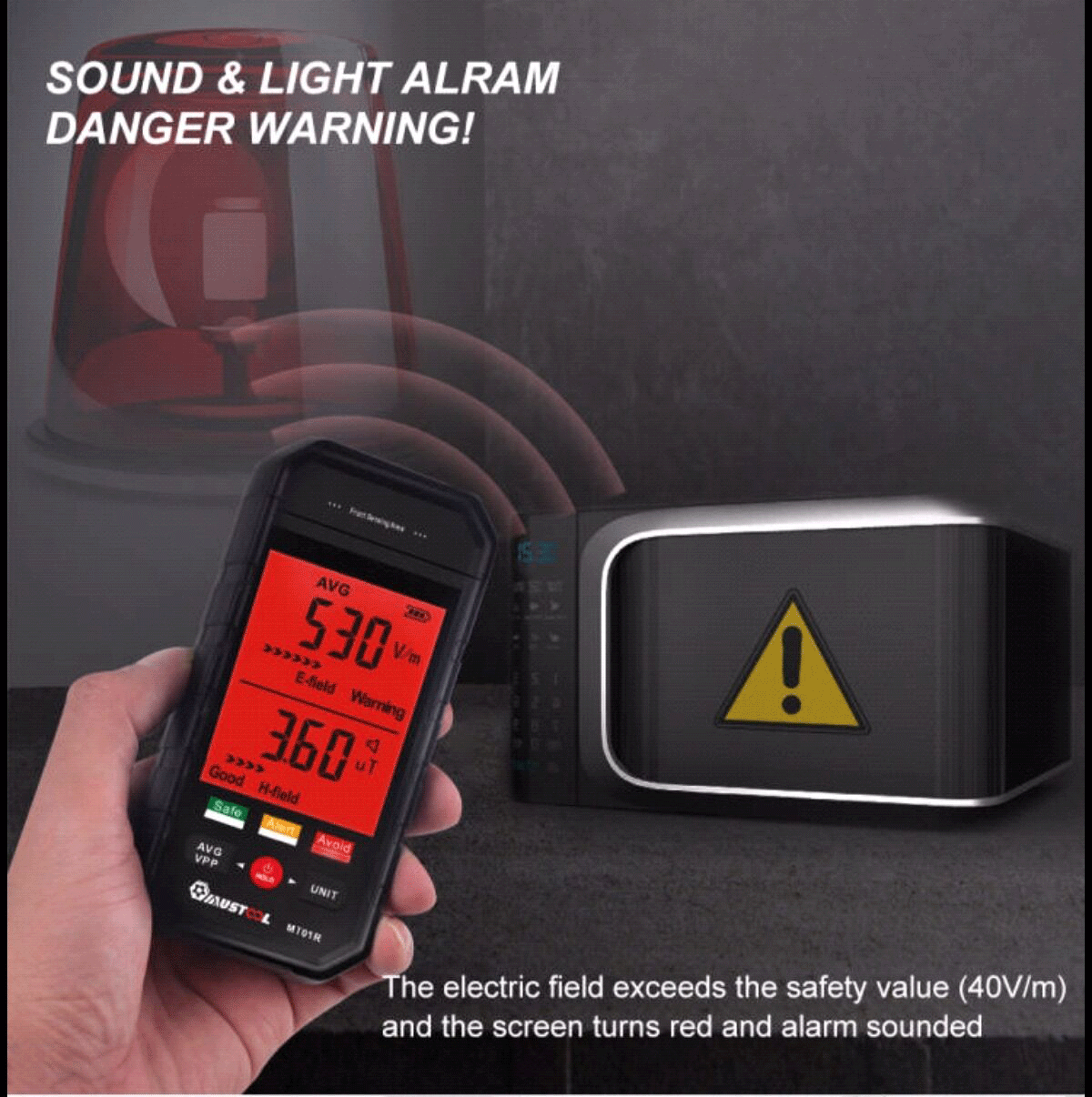 MUSTOOL MT01R 3-inch Electromagnetic Radiation Tester Electric Field & Magnetic Field Detection Radiation Status Rapidly Assess