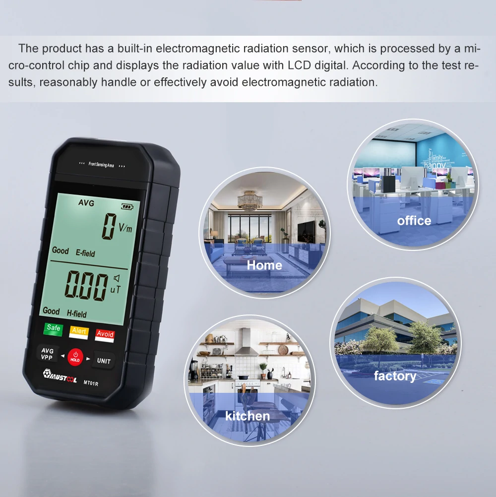 MUSTOOL MT01R 3-inch Electromagnetic Radiation Tester Electric Field & Magnetic Field Detection Radiation Status Rapidly Assess