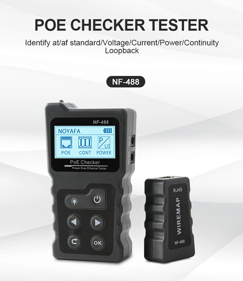 NOYAFA NF-488 Network Cable Tester PoE Switch Online Test PoE Voltage Polarity Cable Tracker Loop Test Tool with LCD Display