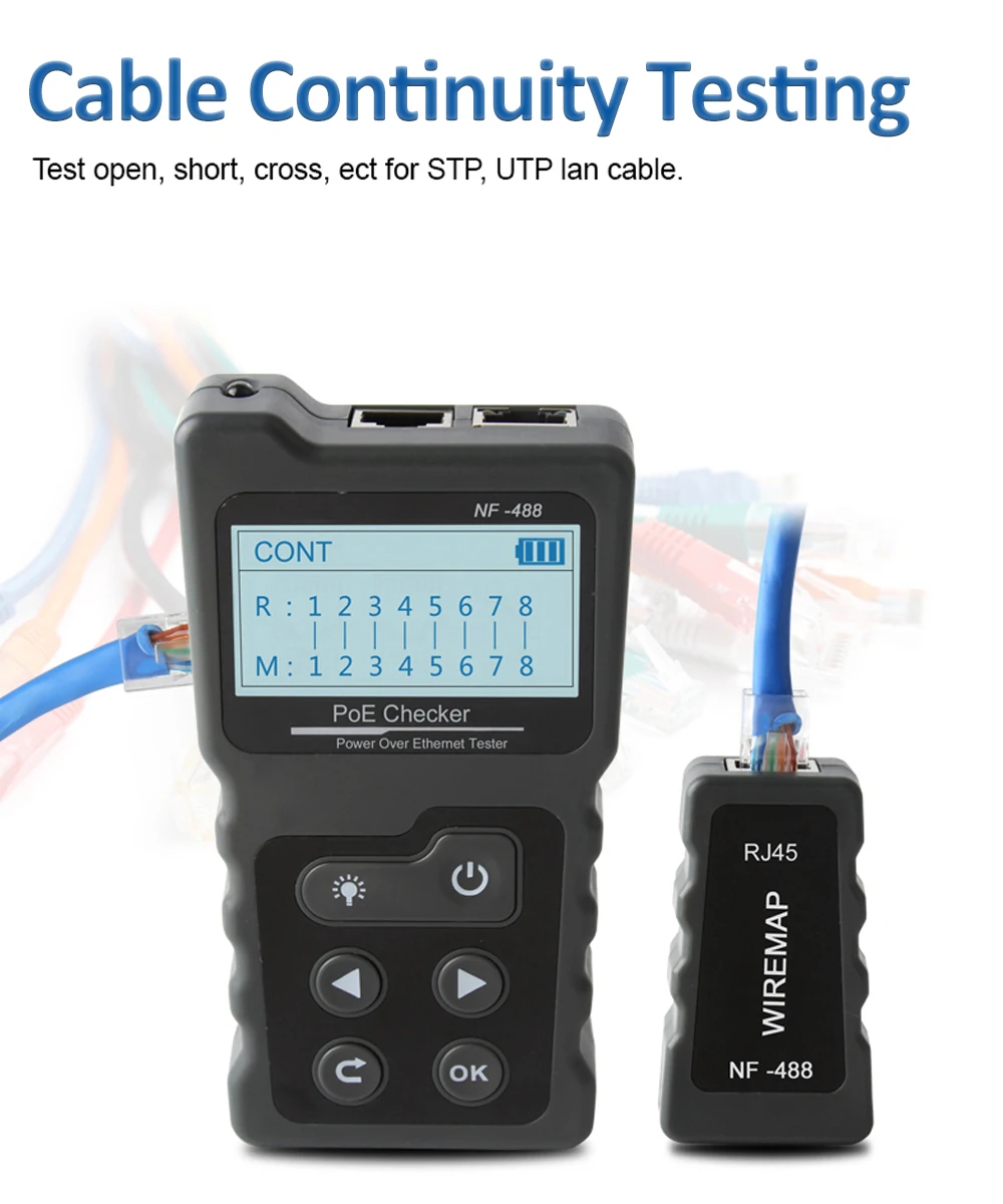 NOYAFA NF-488 Network Cable Tester PoE Switch Online Test PoE Voltage Polarity Cable Tracker Loop Test Tool with LCD Display