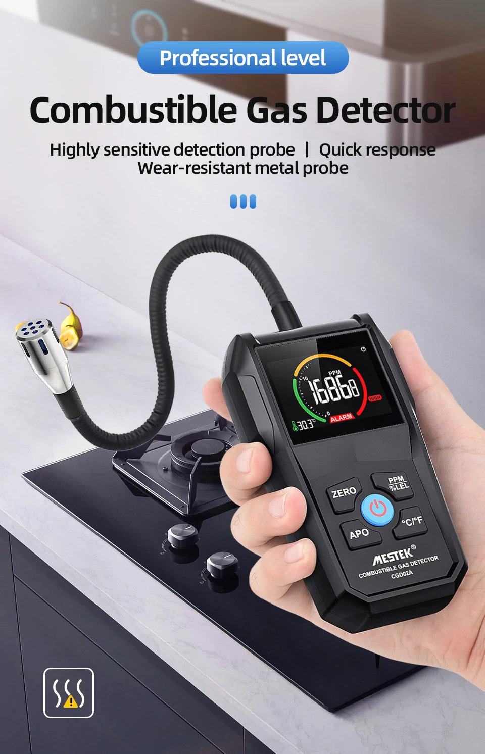 MESTEK CGD-02A Digital Gas Tester Gas Sensor Air Quality Monitor Gas Leak Sensor Gas Analyzer Automotive Combustible Tester