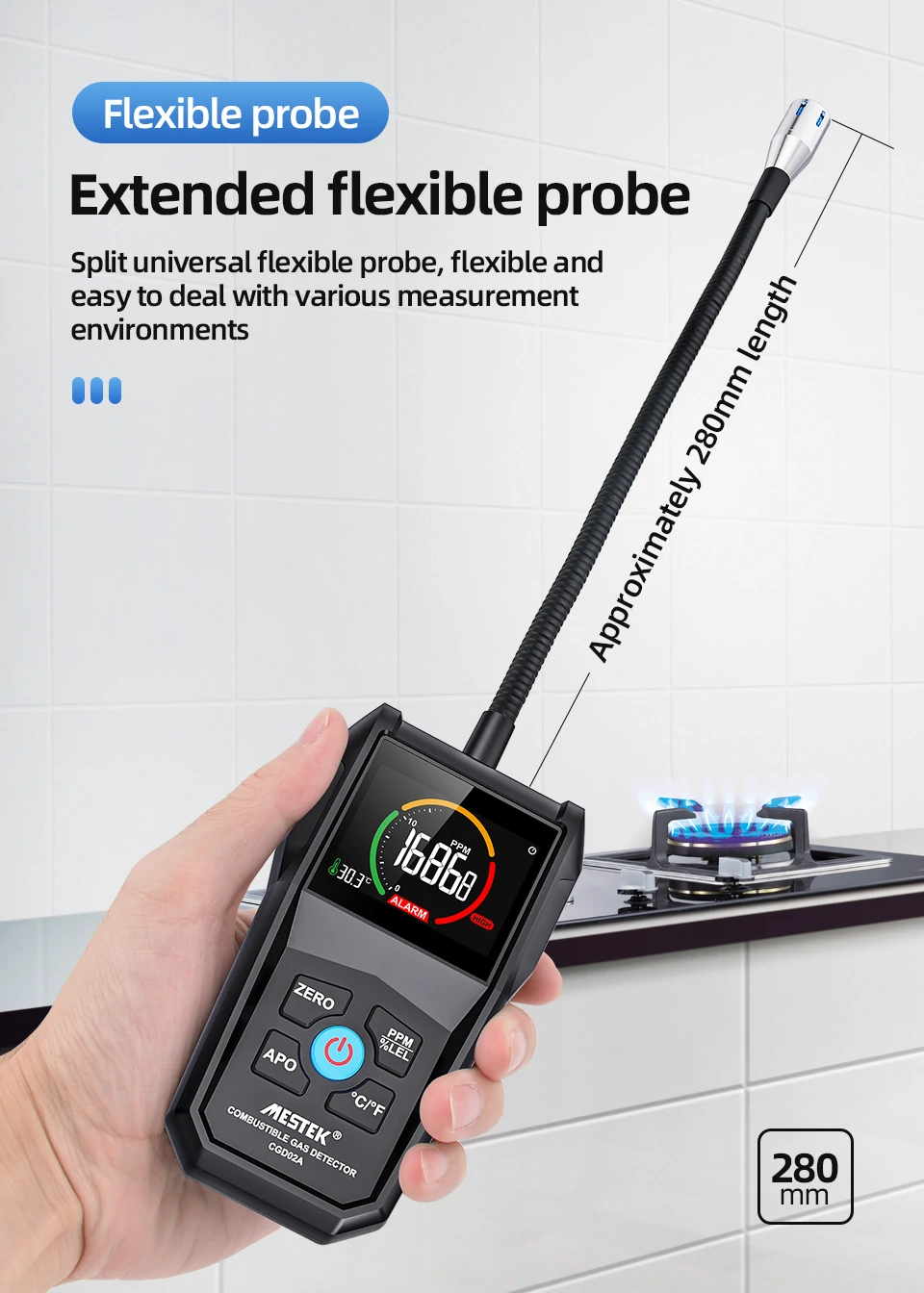 MESTEK CGD-02A Digital Gas Tester Gas Sensor Air Quality Monitor Gas Leak Sensor Gas Analyzer Automotive Combustible Tester