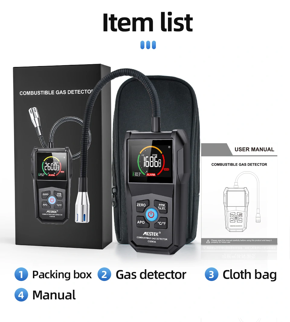 MESTEK CGD-02A Digital Gas Tester Gas Sensor Air Quality Monitor Gas Leak Sensor Gas Analyzer Automotive Combustible Tester