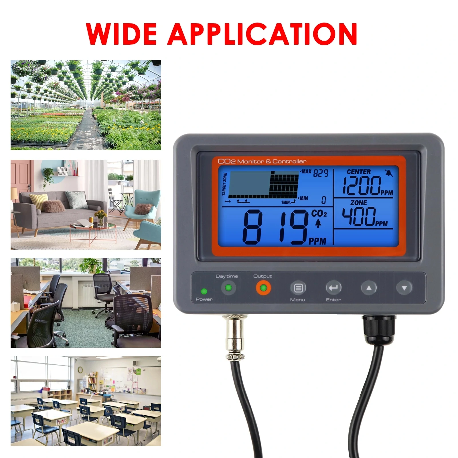 AZ7530 Carbon Dioxide CO2 IAQ Monitor Controller with Relay Function NDIR Sensor Probe for Green House Home/ Office/Factory