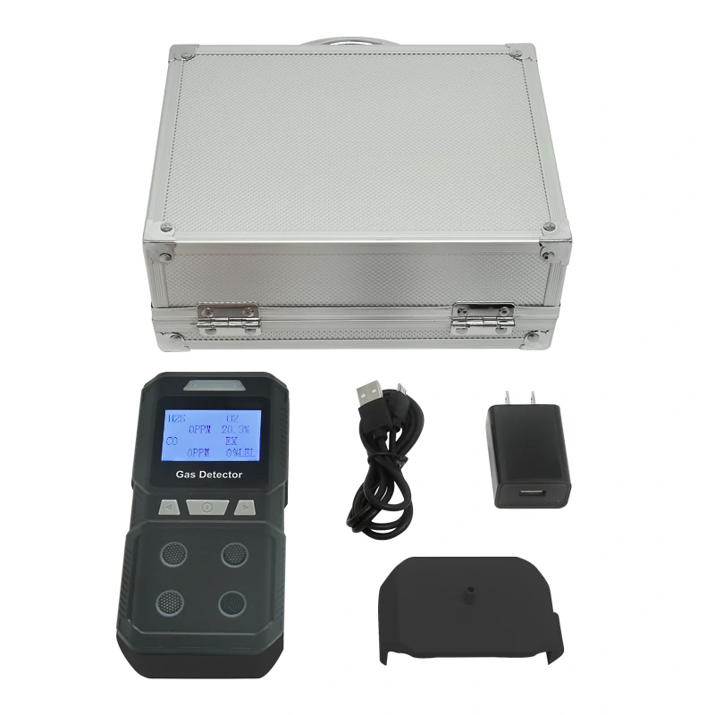 Multi-Gas Detector Alarm Light Portable Gas Detector with H2S O2 CO and Combustible Gas Detection Audible Visual Vibration Alerts High Precision Rechargeable Battery Suitable for Industrial Applications