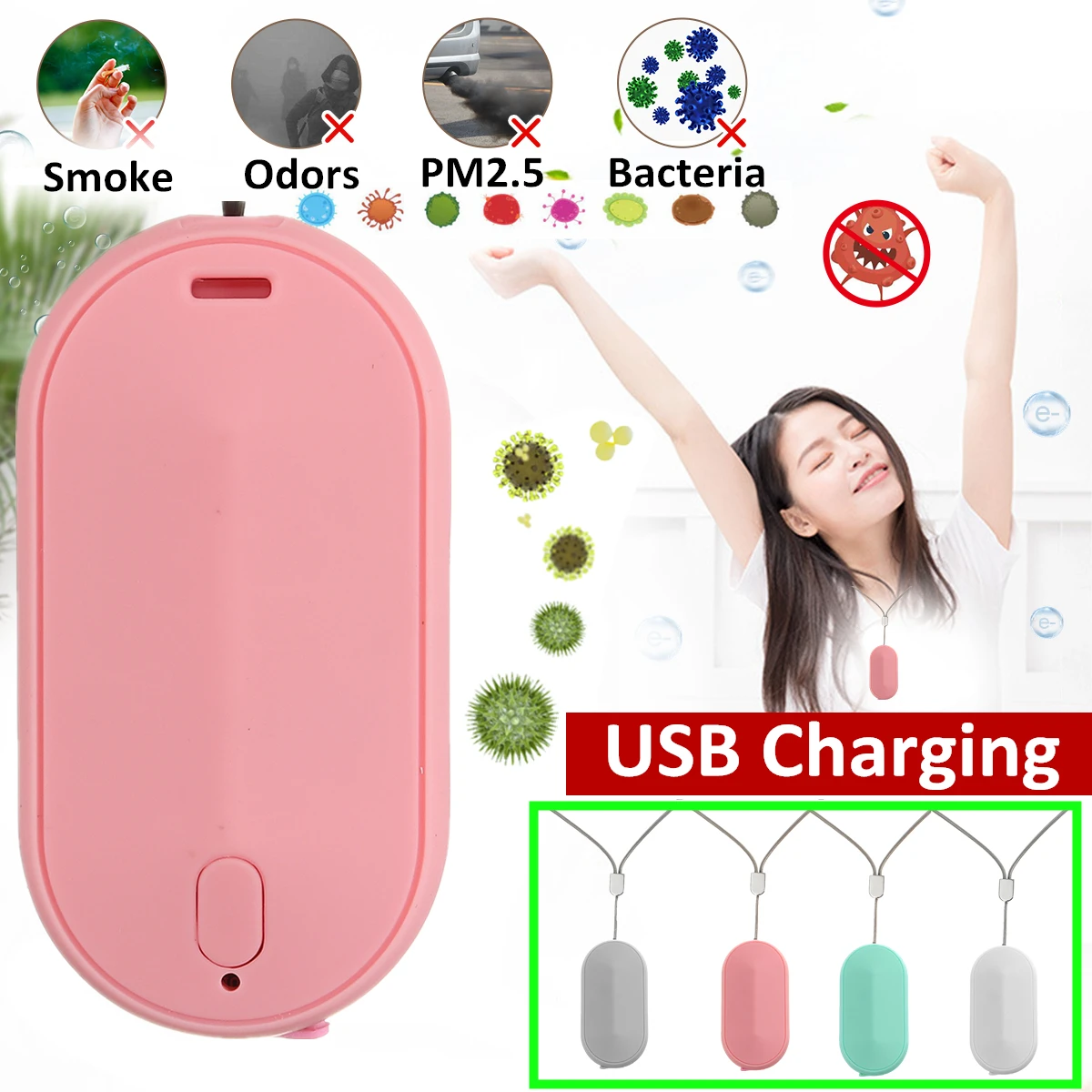 Mini Portable USB Air Purifier Necklace Ionizer Ion Generator Smoke Remover Home