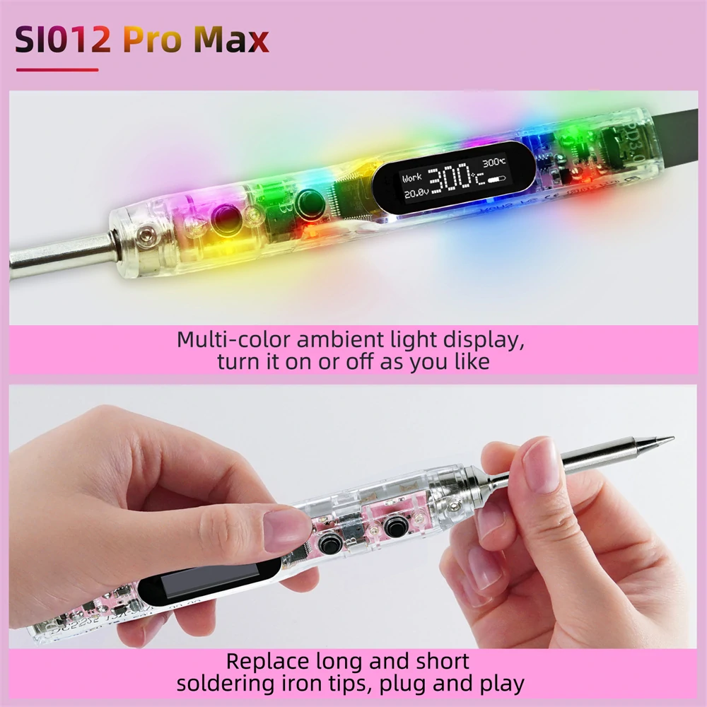 SEQUER SI012 Pro Max TS-B2 Portable OLED Soldering Iron with Color Ambience Light Chinese, English and Russian Menu Applicable TS Soldering Iron Tips Support PD|QC|3S-6S Battery Power Supply