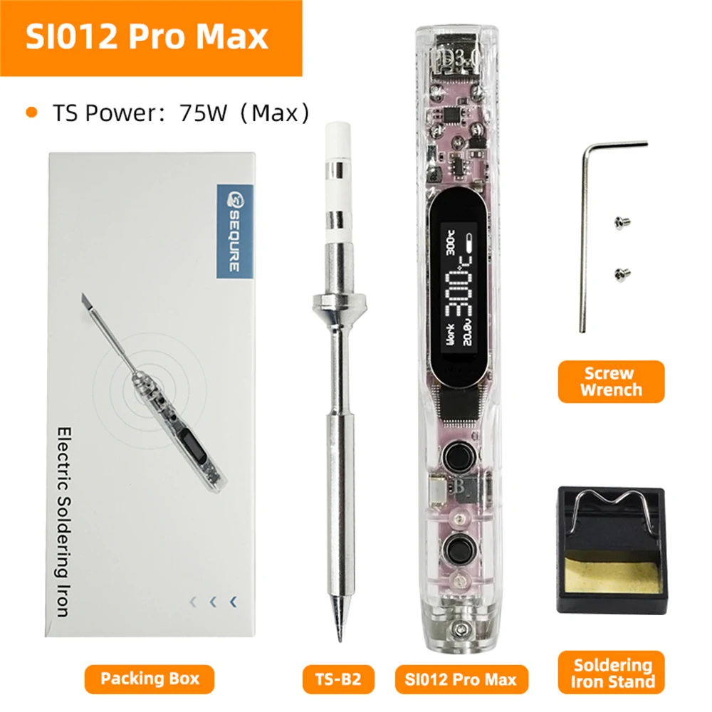 SEQUER SI012 Pro Max TS-B2 Portable OLED Soldering Iron with Color Ambience Light Chinese, English and Russian Menu Applicable TS Soldering Iron Tips Support PD|QC|3S-6S Battery Power Supply