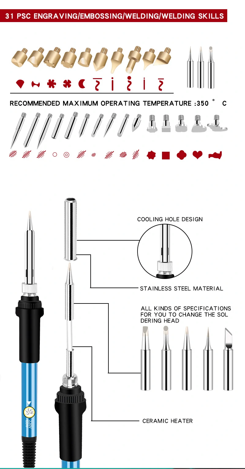 71 Pieces Adjustable Temperature Electric Soldering Iron Pyrography Tool Carving Pyrographer Pen Wood Burning Kit