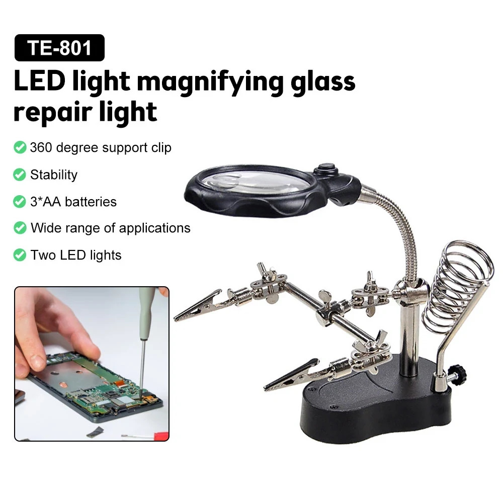 Multifunctional Electric Soldering Station Auxiliary Clamp Electric Iron Double Led Light Industrial Maintenance Bracket Type Magnifying Glass