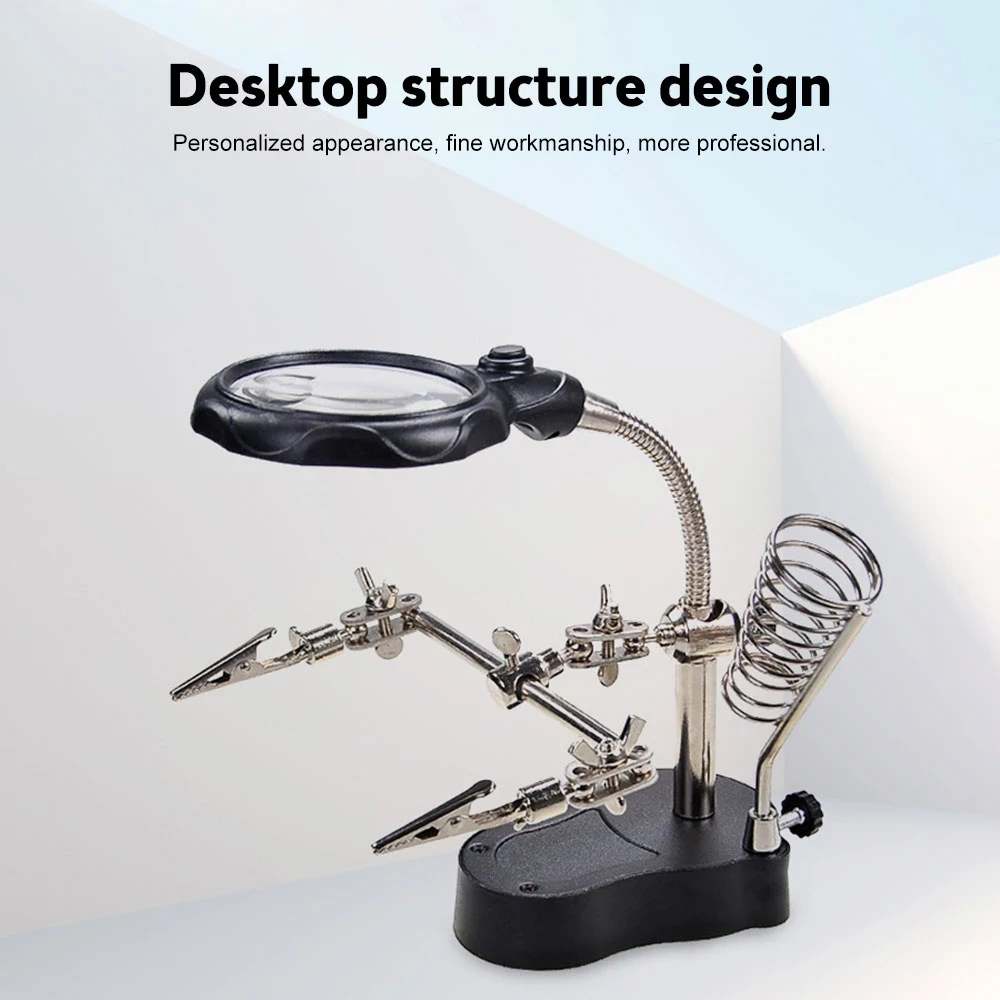 Multifunctional Electric Soldering Station Auxiliary Clamp Electric Iron Double Led Light Industrial Maintenance Bracket Type Magnifying Glass