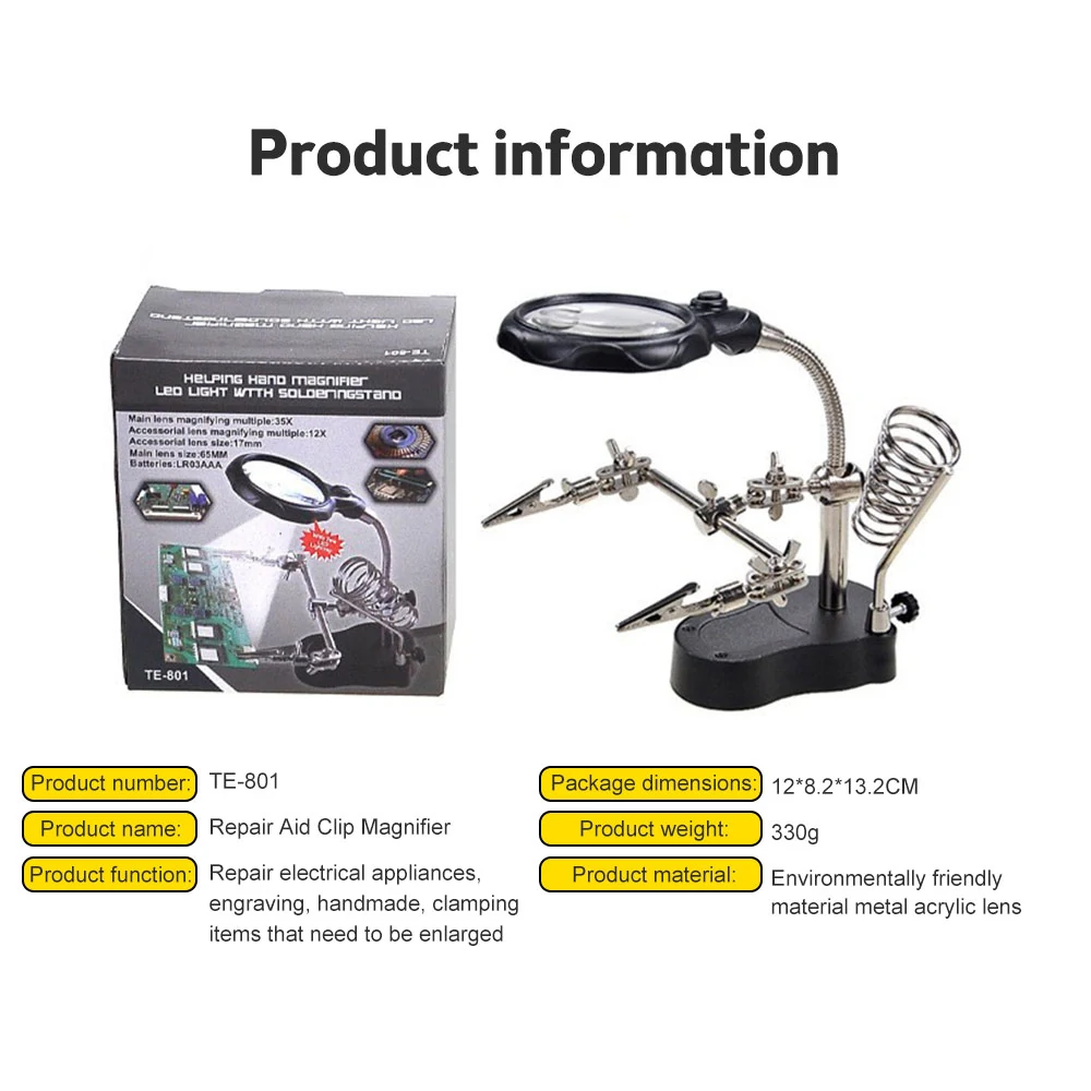 Multifunctional Electric Soldering Station Auxiliary Clamp Electric Iron Double Led Light Industrial Maintenance Bracket Type Magnifying Glass