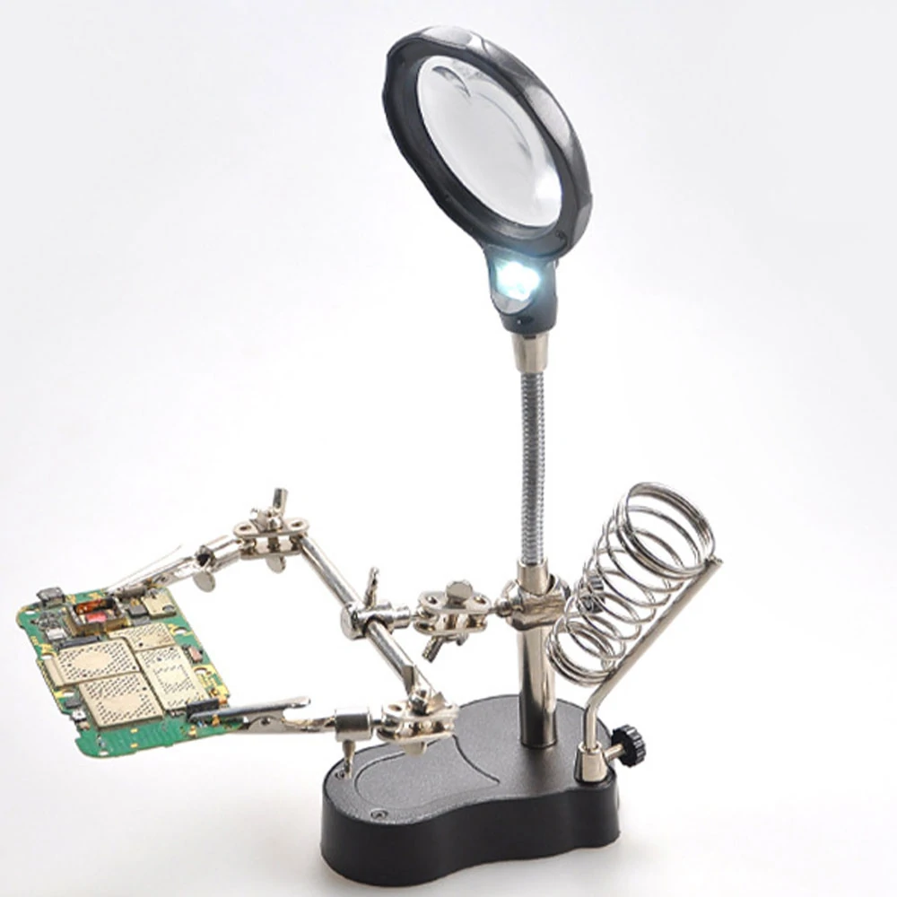 Multifunctional Electric Soldering Station Auxiliary Clamp Electric Iron Double Led Light Industrial Maintenance Bracket Type Magnifying Glass