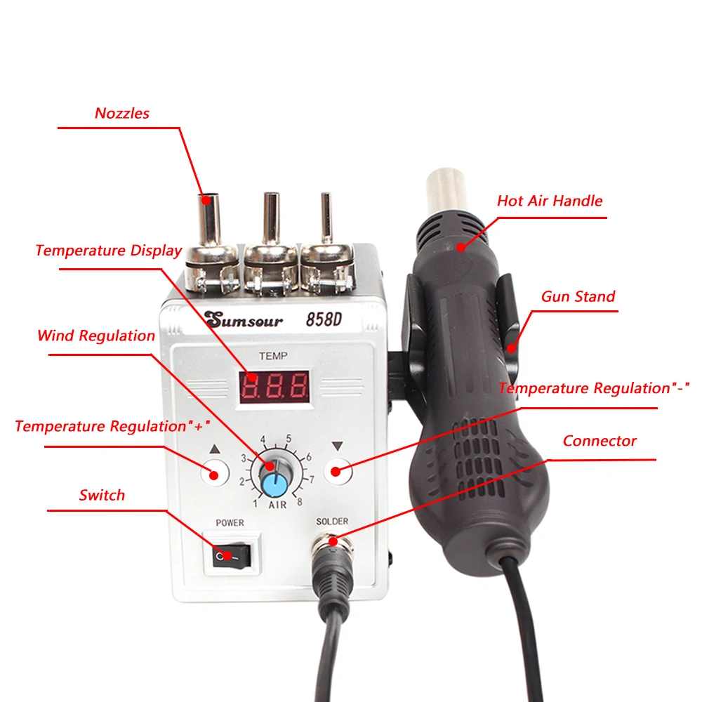 858D 700W BGA Rework Solder Station Soldering Heat Air Gun Station 220V / 110V For SMD SMT Welding Repair
