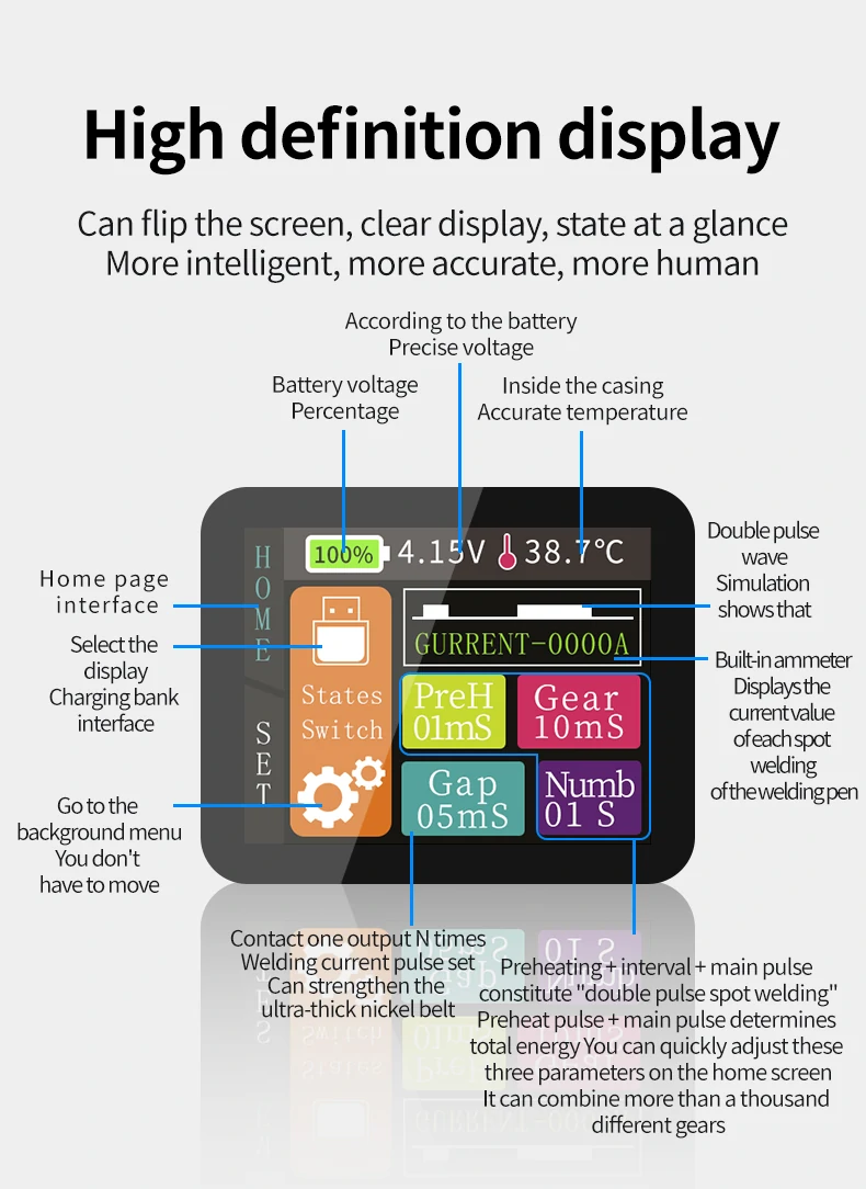 Spot Welder Machine 0.1-0.15mm Nickel Welding Handheld Machine Digital Display Welder Machine 18650 Lithium Battery
