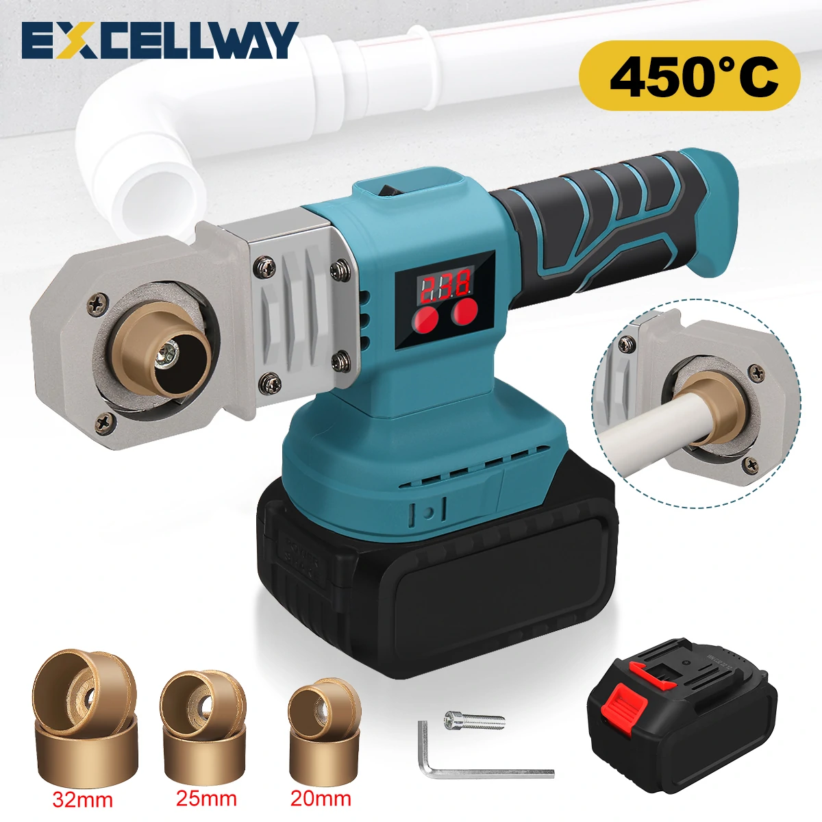 Excellway 1400W Pipe Welding Machine Kit  for Welding Plastic Pipes PP/PPR/PB/PE/PP-C Pipe EU Plug