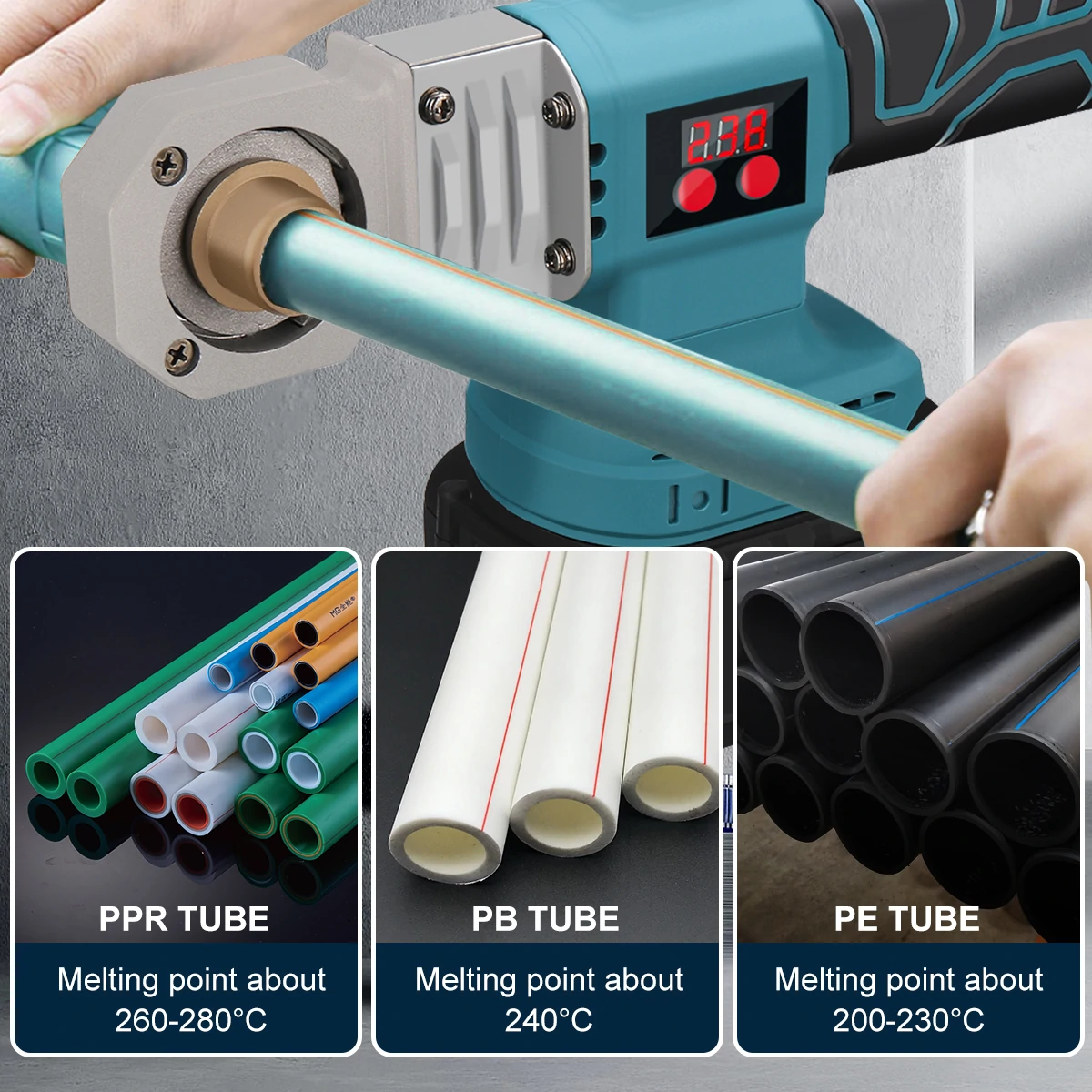 Excellway 1400W Pipe Welding Machine Kit  for Welding Plastic Pipes PP/PPR/PB/PE/PP-C Pipe EU Plug