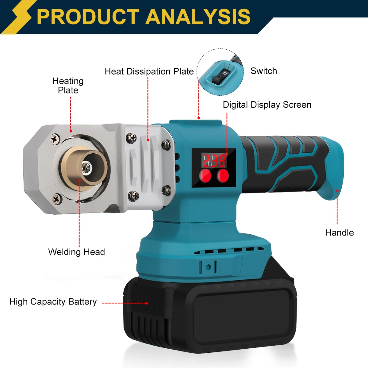 Excellway 1400W Pipe Welding Machine Kit  for Welding Plastic Pipes PP/PPR/PB/PE/PP-C Pipe EU Plug