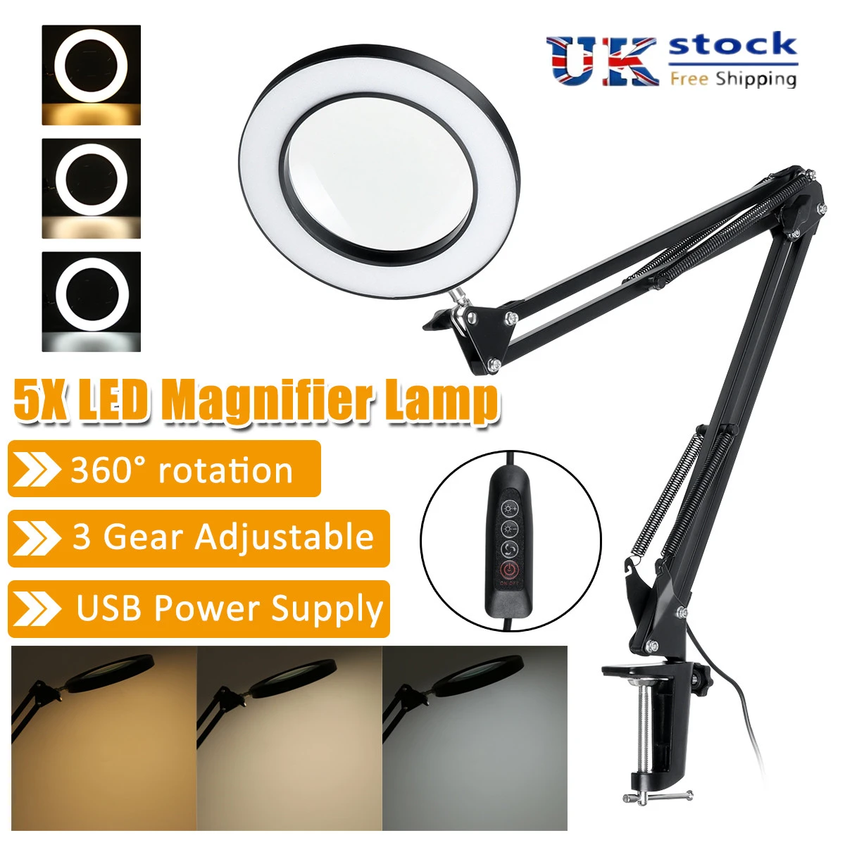 5X Magnifying Lamp Clamp Mount LED Magnifier Lamp Manicure Tattoo Beauty Light