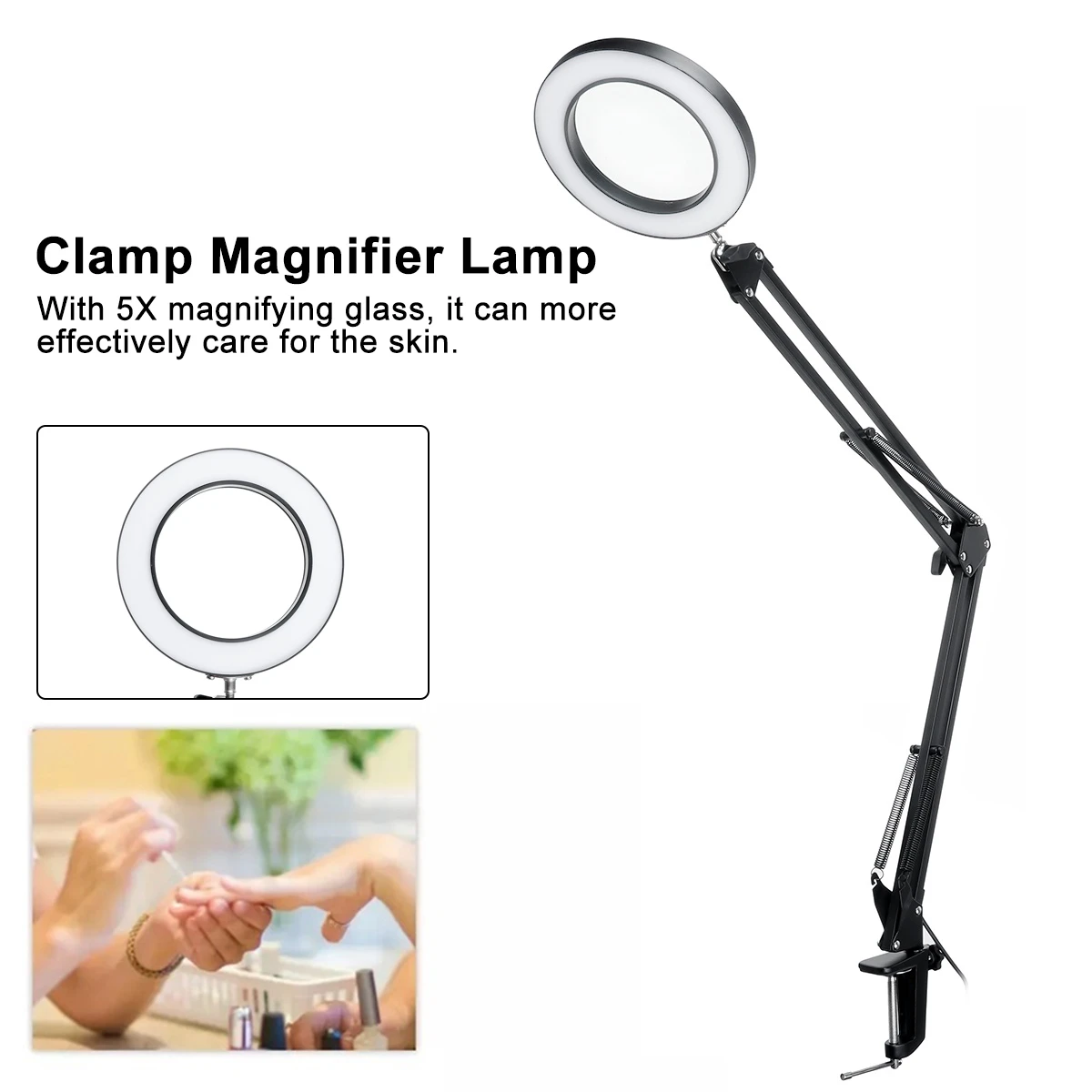 5X Magnifying Lamp Clamp Mount LED Magnifier Lamp Manicure Tattoo Beauty Light