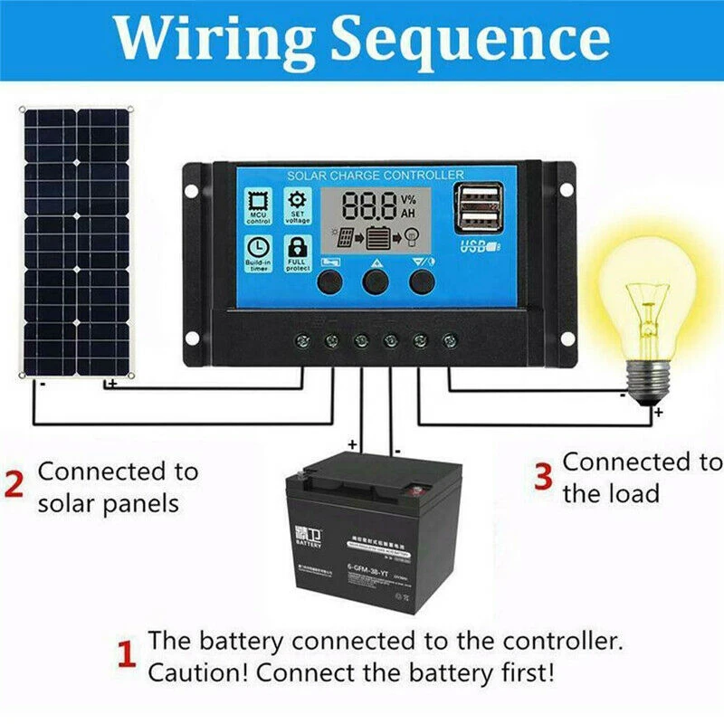 100W Solar Panel kit 12V battery Charger 10-100A LCD Controller For Caravan Van Boat